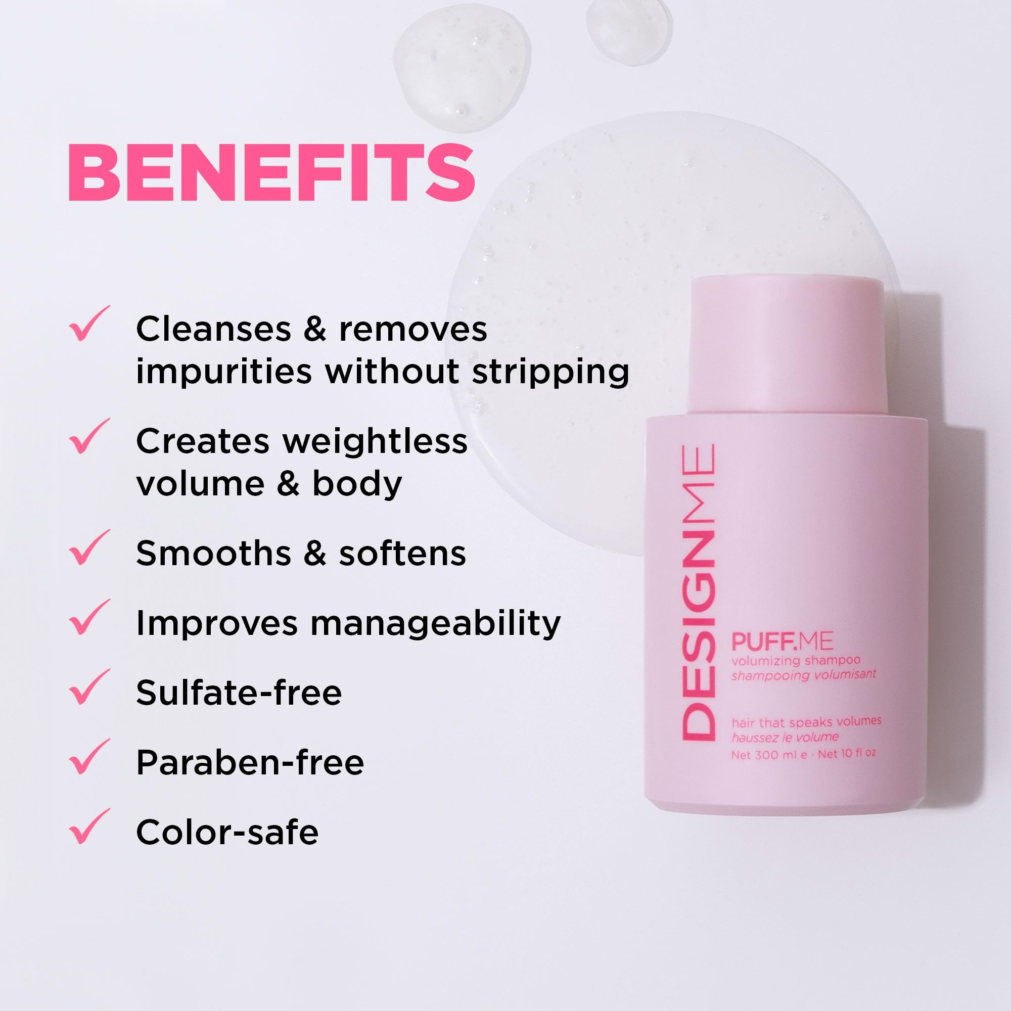 Design.Me PUFF.ME Volumizing Shampoo - Lightweight Body & Color-Safe Volume for Fine & Medium Hair