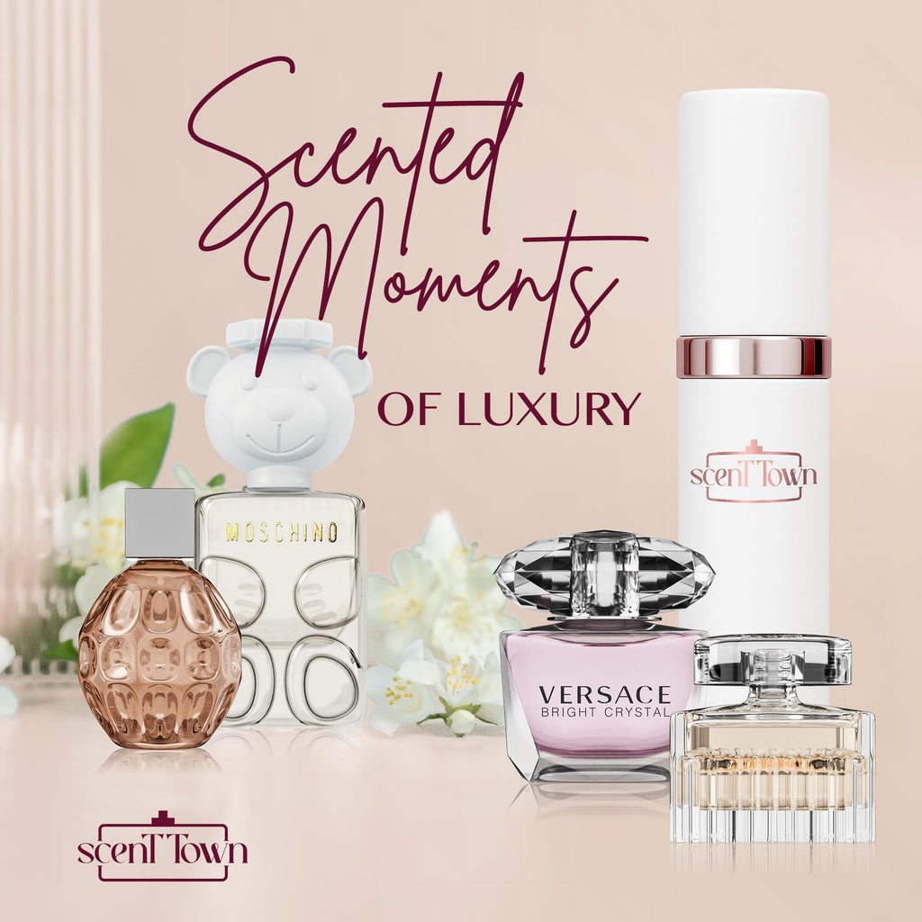 Scent Town Mini Perfumes for Women (Set of 5) – Designer Samples + Empty Refillable Atomizer in Gift Box