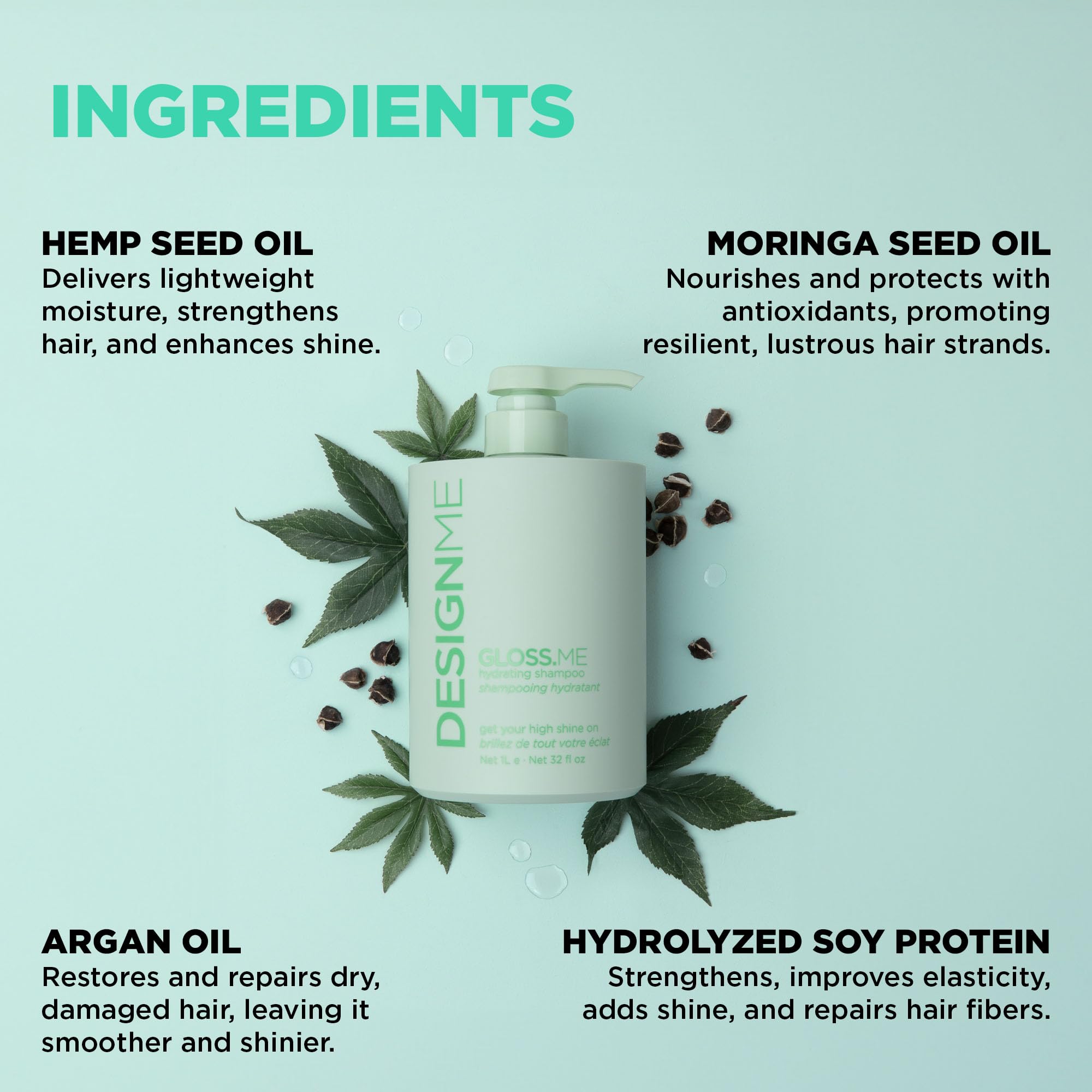 GLOSS.ME Hydrating Shampoo by DESIGNME | Hemp & Argan Oil for Softness & Shine | Color-Safe