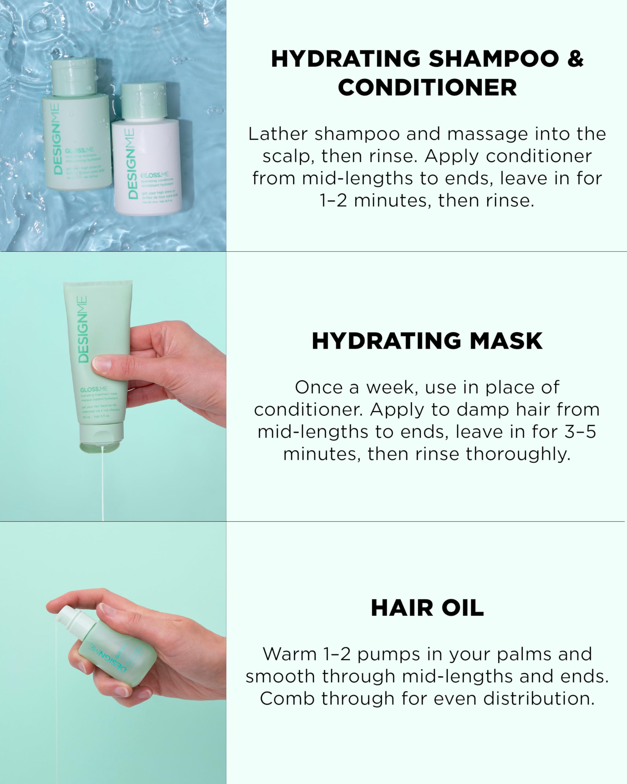 DESIGNME GLOSS.ME Hydration Kit – Argan Oil Shampoo, Conditioner, Mask & Hair Oil | Anti-Frizz & Shine | Sulfate-Free Holiday Set