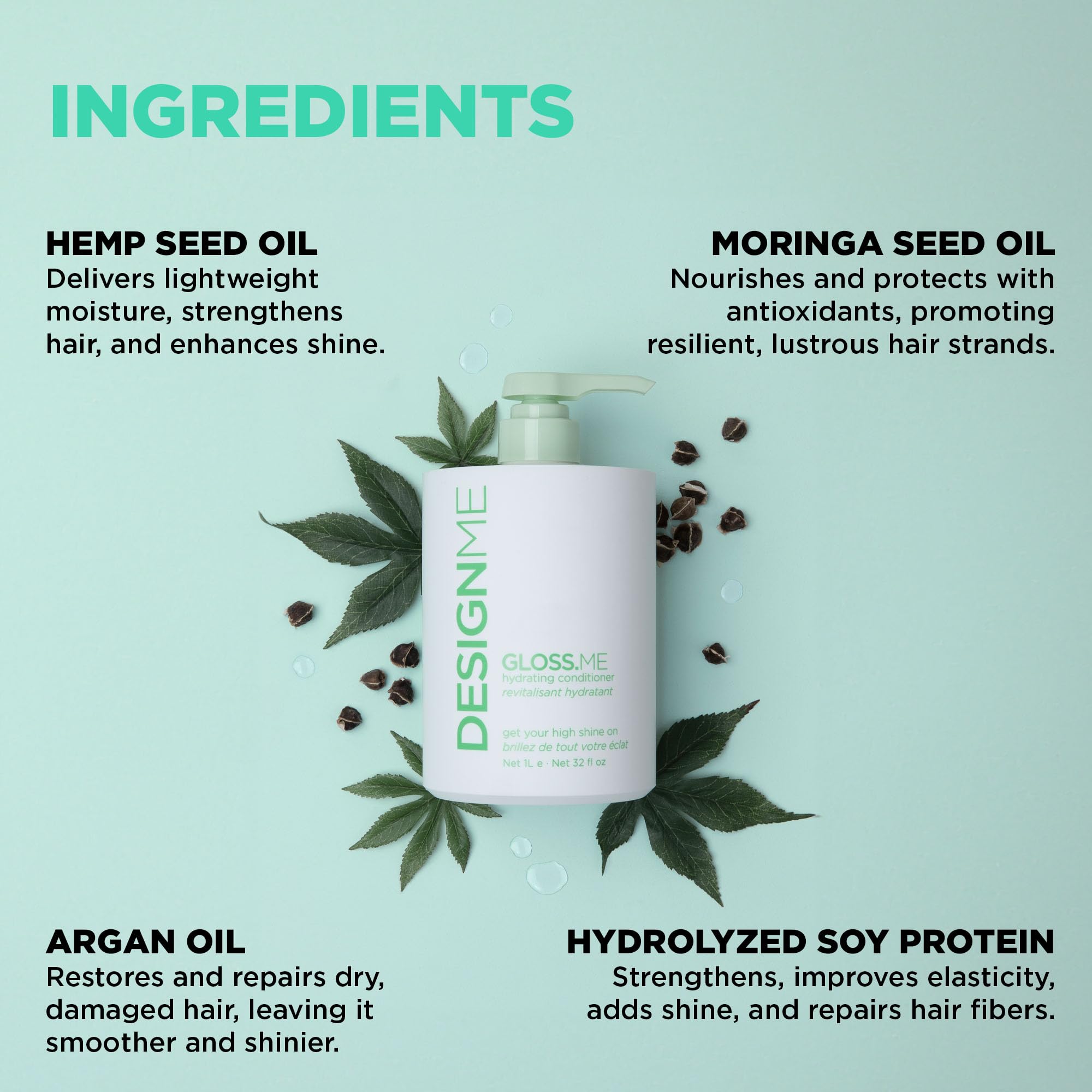 Design.Me Hydrating Conditioner - 32 Fl Oz - Hemp & Argan Oil for Damaged Hair - Color Safe