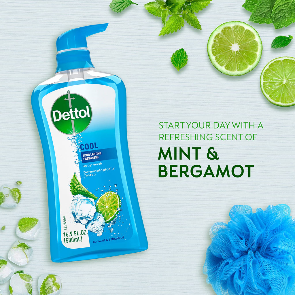 Dettol Cool Body Wash with Mint & Bergamot – Long-Lasting Freshness, 16.9 oz