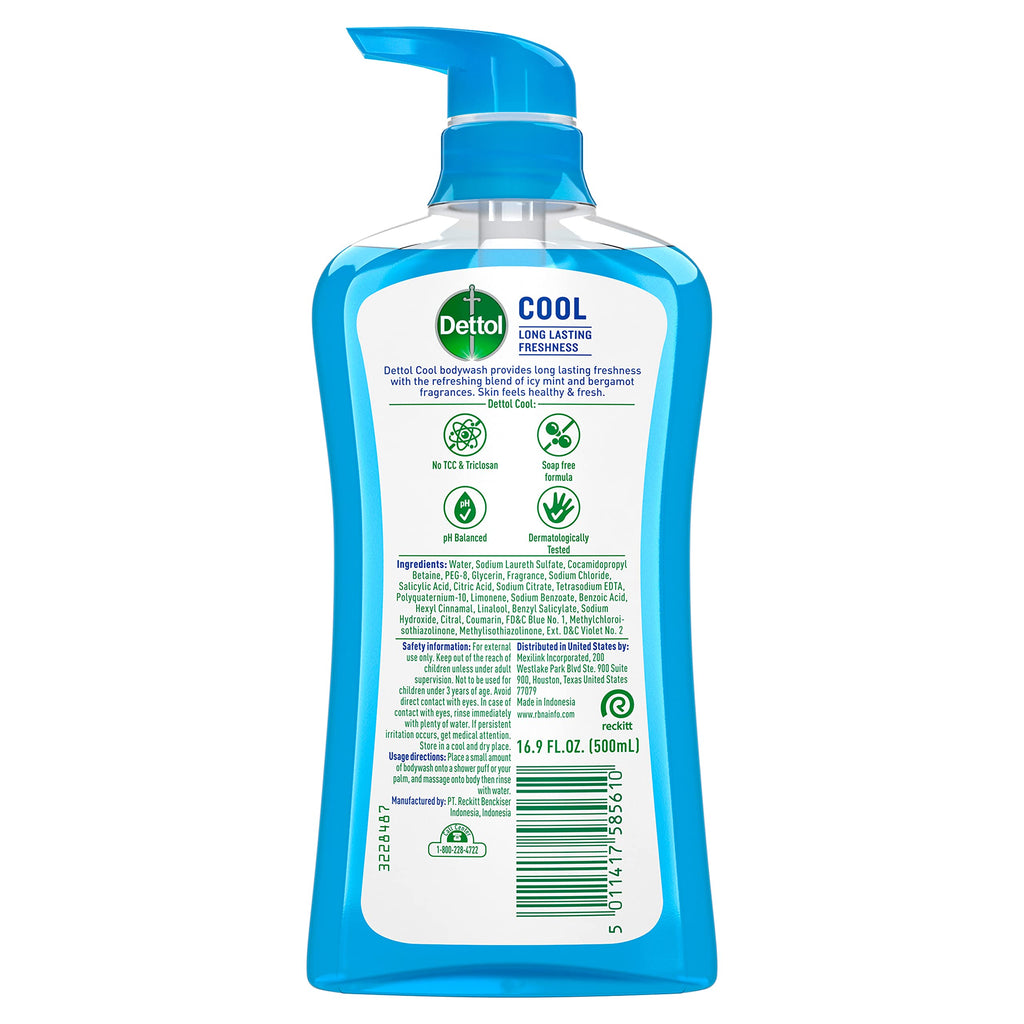 Dettol Cool Body Wash with Mint & Bergamot – Long-Lasting Freshness, 16.9 oz