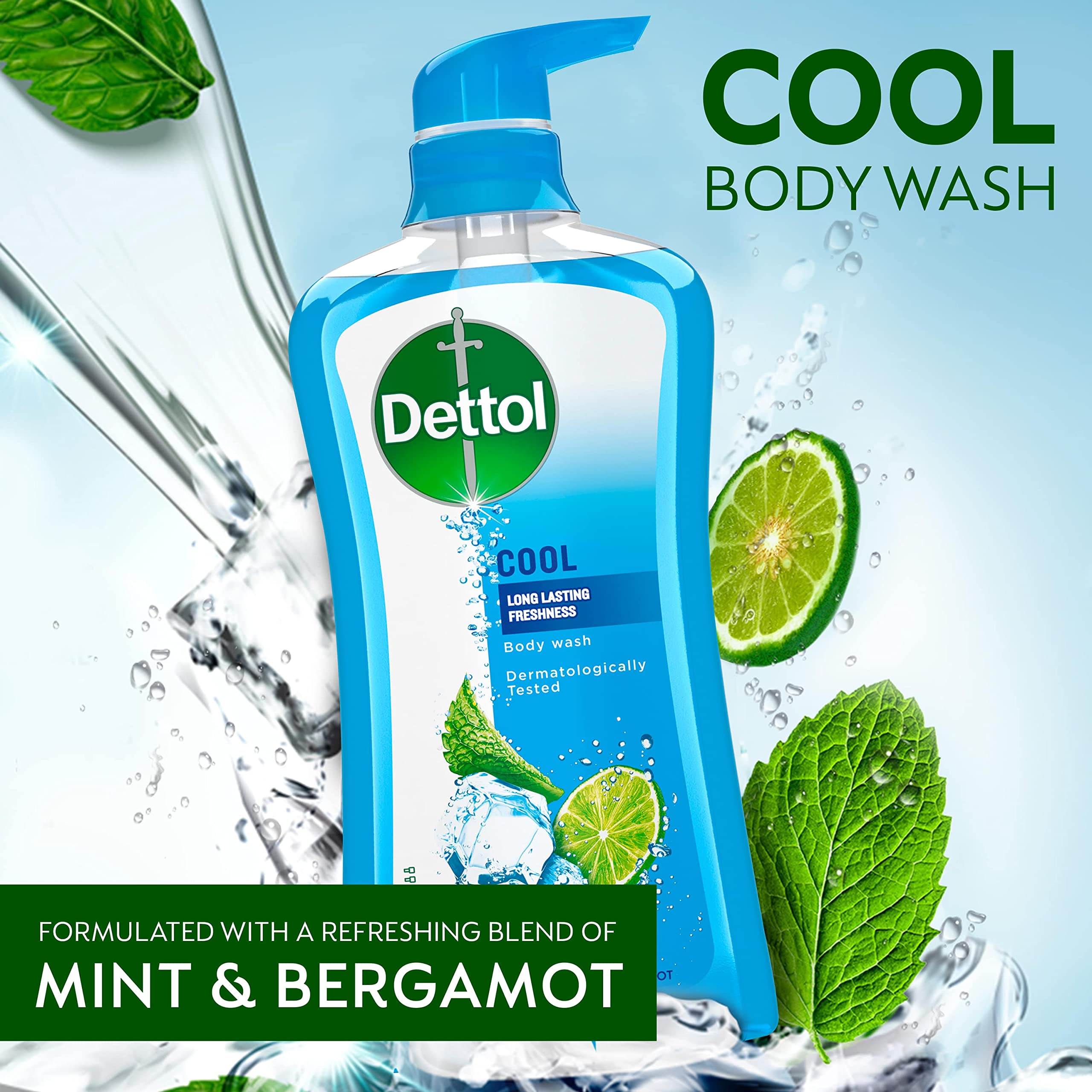 Dettol Cool Body Wash with Mint & Bergamot – Long-Lasting Freshness, 16.9 oz