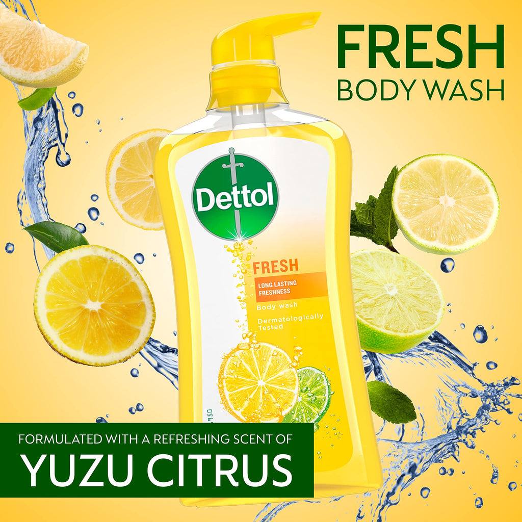 Dettol Fresh Body Wash – Yuzu Citrus Scent, 16.9 oz
