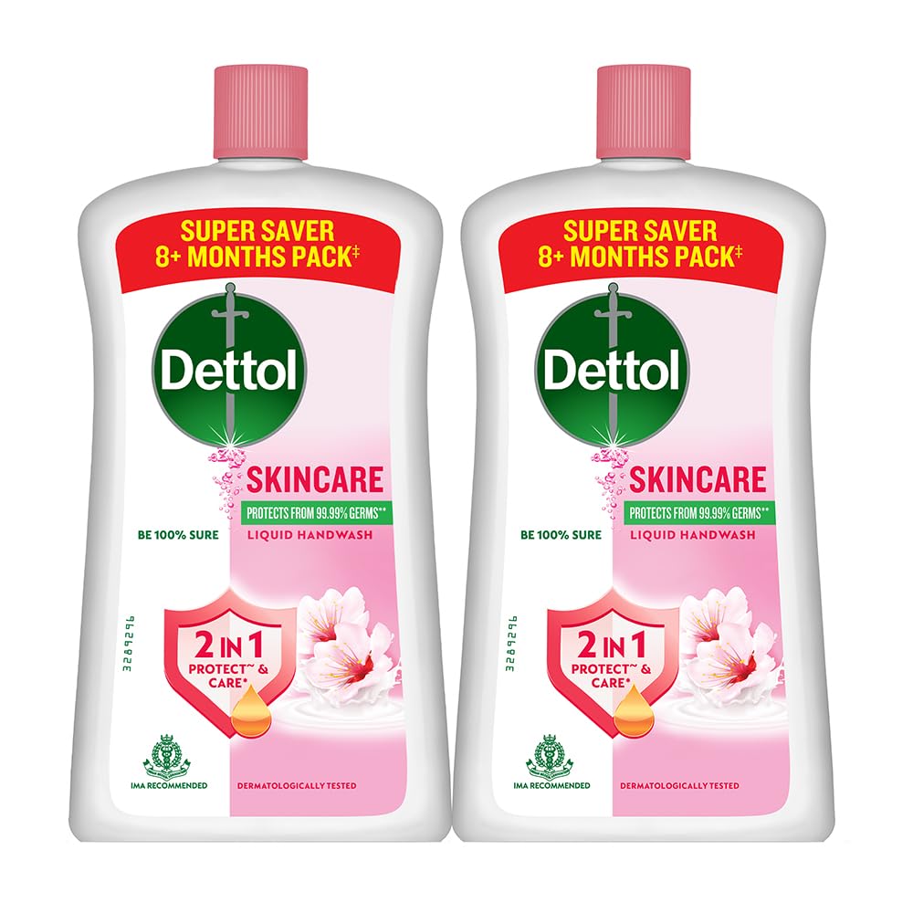 Dettol Skincare Liquid Handwash | 875ml x 2 | Germ Protection & Plant-Derived Cleaners