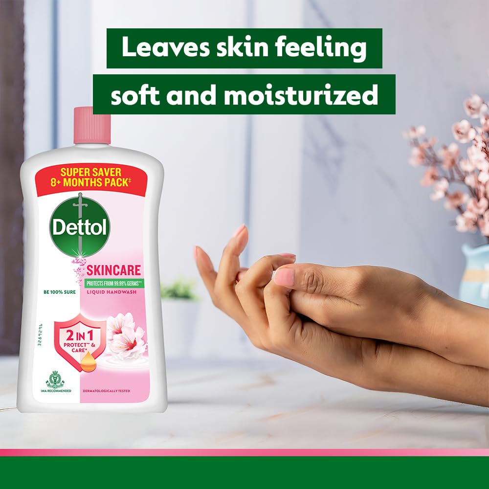 Dettol Skincare Liquid Handwash | 875ml x 2 | Germ Protection & Plant-Derived Cleaners