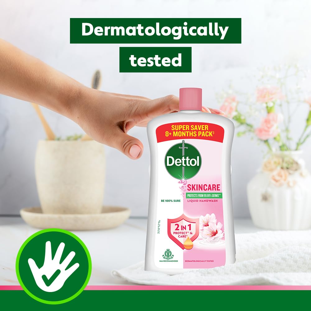 Dettol Skincare Liquid Handwash | 875ml x 2 | Germ Protection & Plant-Derived Cleaners