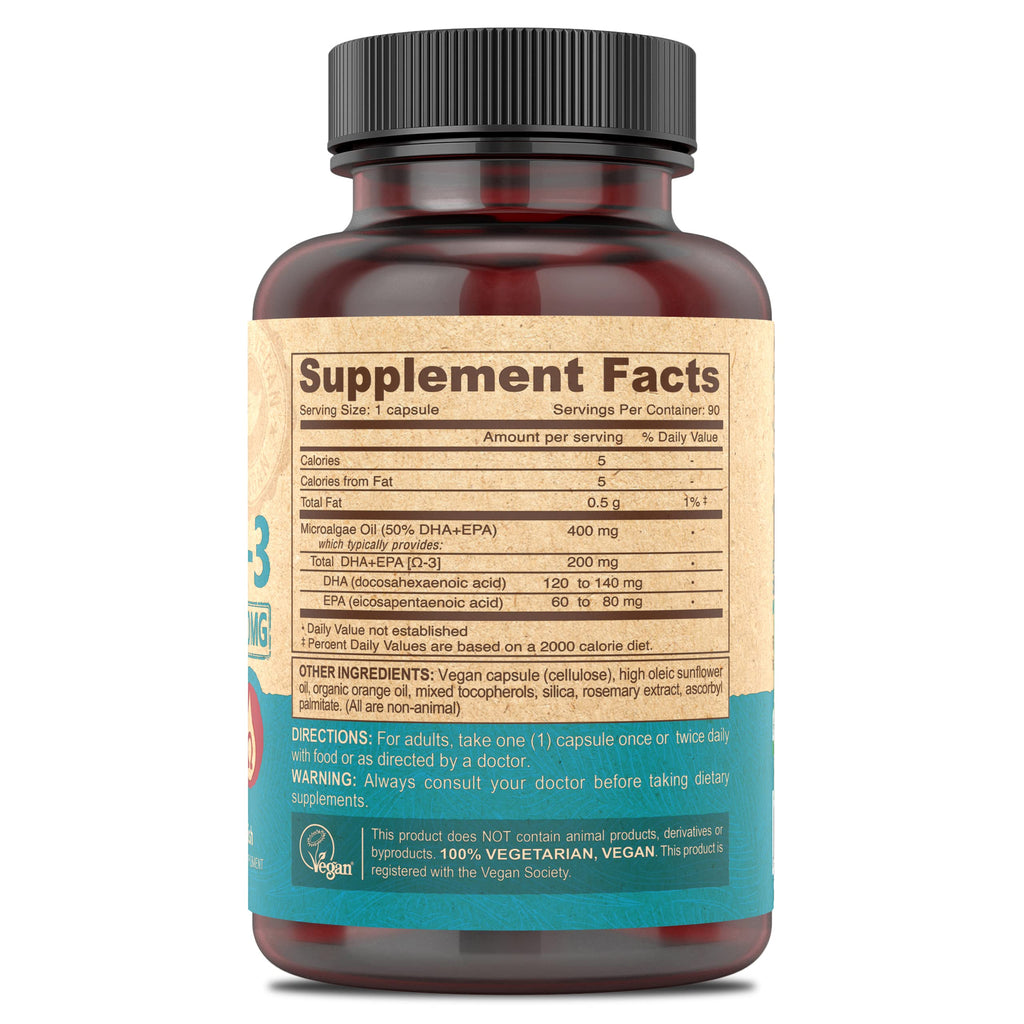 DEVA Nutrition Vegan Omega-3 DHA-EPA from Micro Algae | Delayed-Release 90 Vegan Capsules