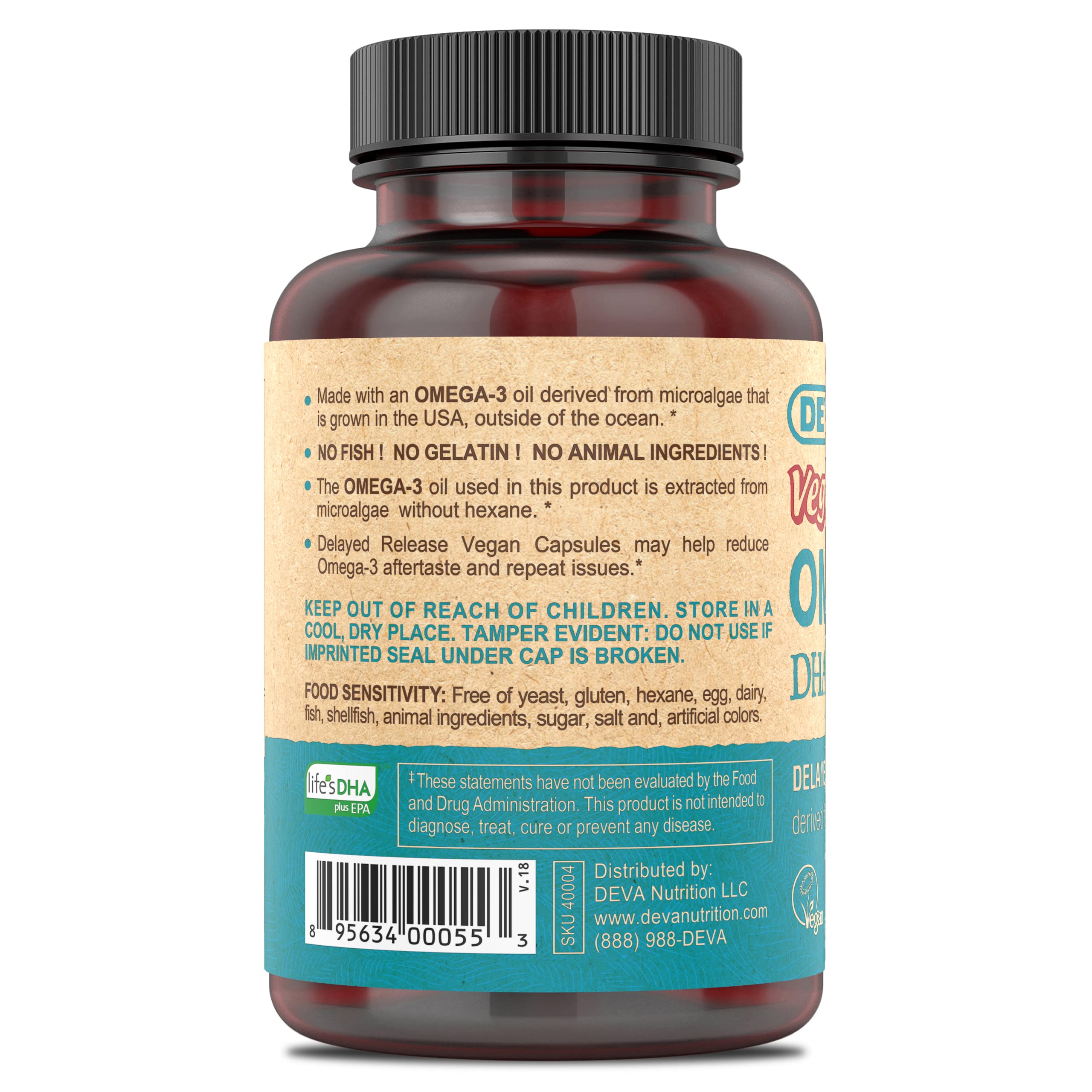 DEVA Nutrition Vegan Omega-3 DHA-EPA from Micro Algae | Delayed-Release 90 Vegan Capsules