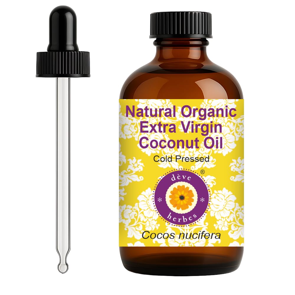 dève herbes Organic Coconut Oil with Glass Dropper – Cold Pressed, 120ml | For Diluting Essential Oils