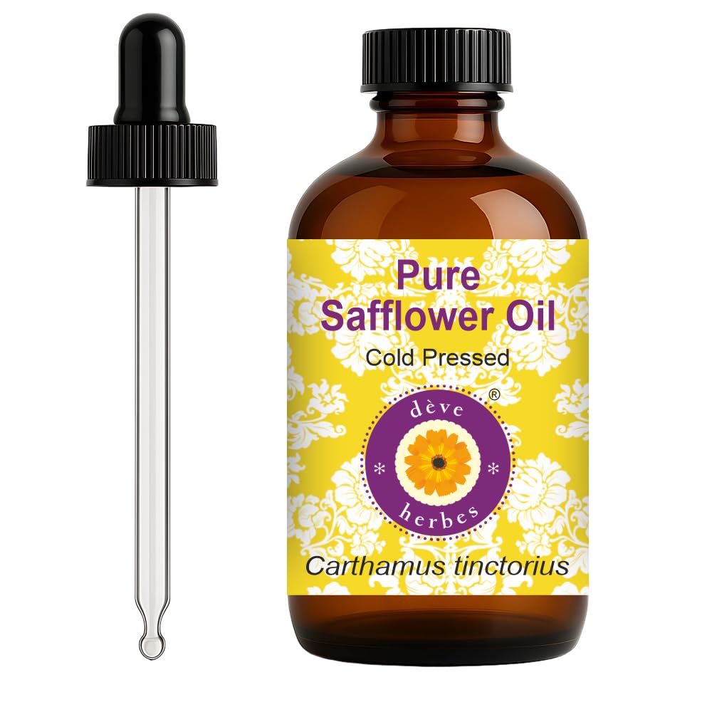 dève herbes Safflower Oil with Glass Dropper – Cold Pressed Carrier Oil, 120ml