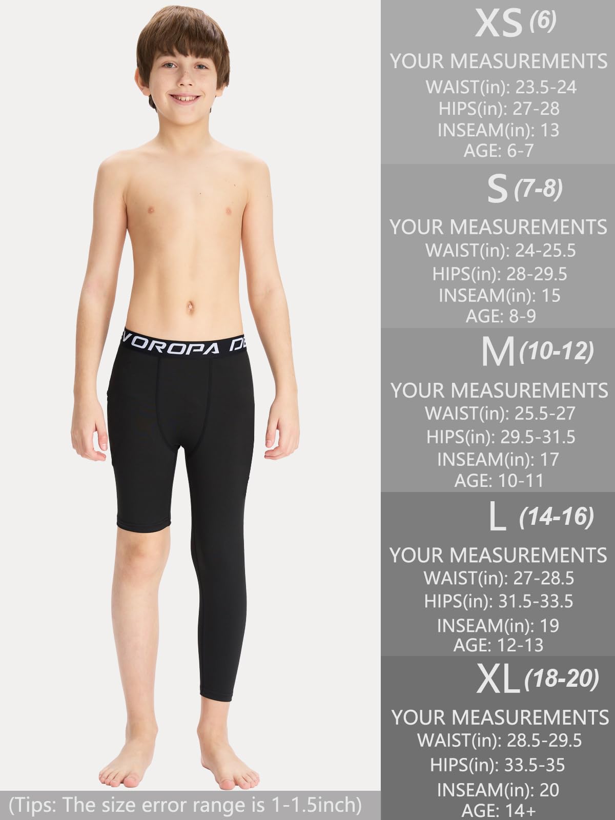 DEVOROPA Youth Boys One Leg Compression Pants – 3/4 Leg Tights, Royal L