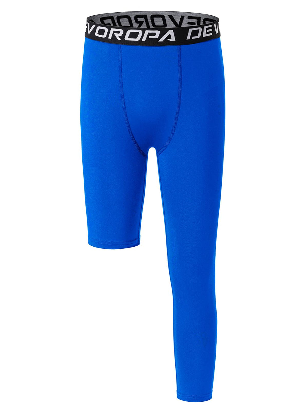 DEVOROPA Youth Boys One Leg Compression Pants – 3/4 Leg Tights, Royal L