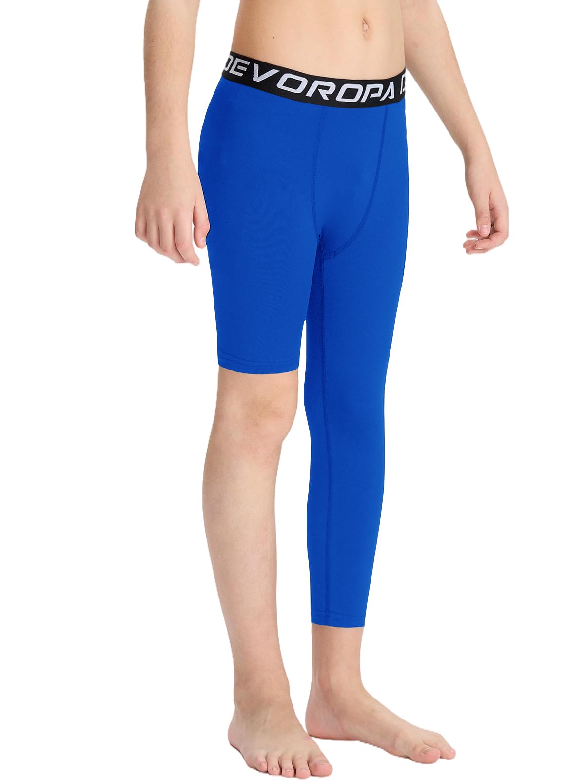 DEVOROPA Youth Boys One Leg Compression Pants – 3/4 Leg Tights, Royal L