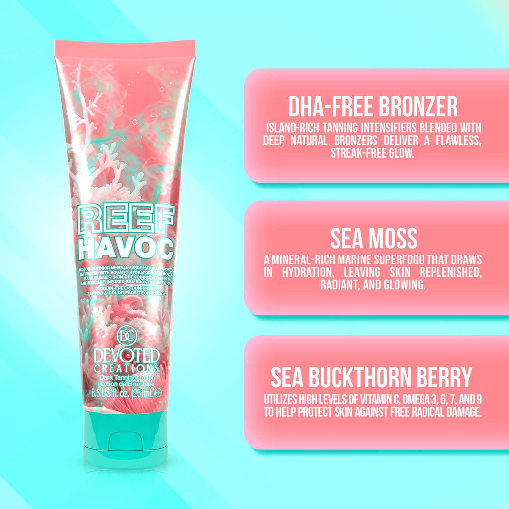 Devoted Creations Reef Havoc – Indoor/Outdoor Mineral Surge Natural Bronzer Dark Tanning Lotion