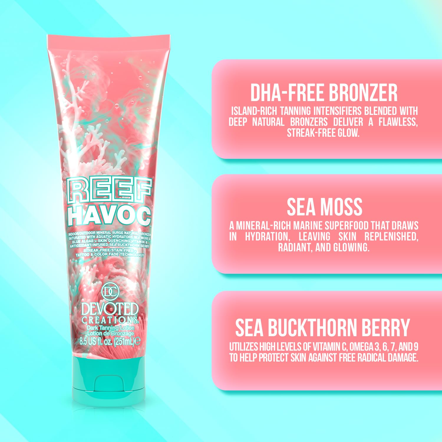 Devoted Creations Reef Havoc – Indoor/Outdoor Mineral Surge Natural Bronzer Dark Tanning Lotion
