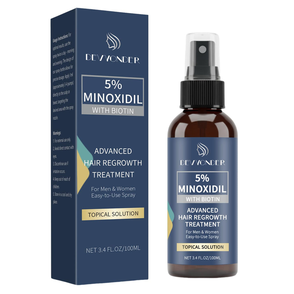 Devyonder 5% Minoxidil Spray for Hair Growth – Biotin-Boosted Follicle Support for Men, Women & Beard (3.38 oz)