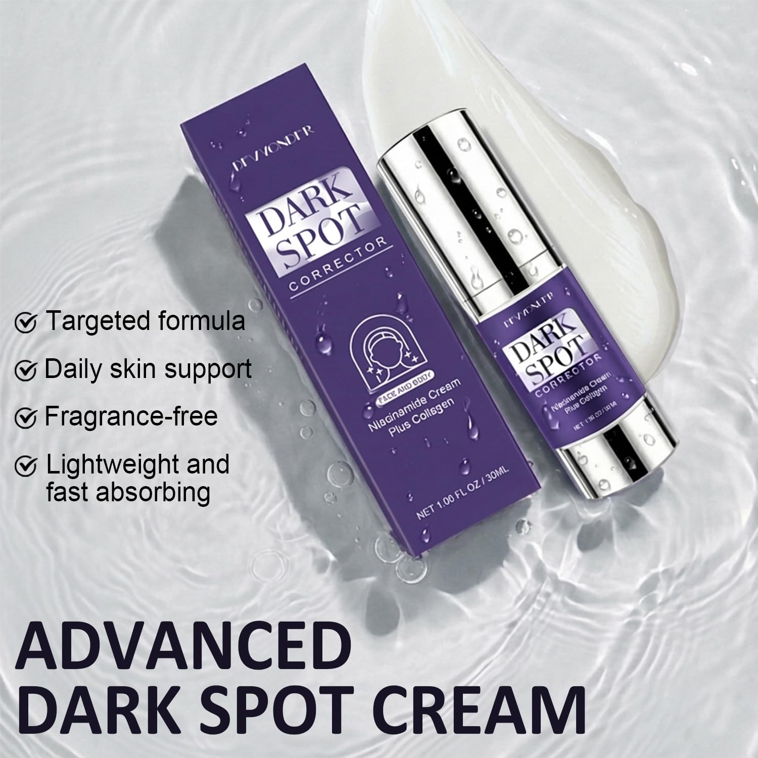 Devyonder Dark Spot Corrector & Remover Cream – Niacinamide, Hyaluronic Acid, Collagen | 1.06 oz