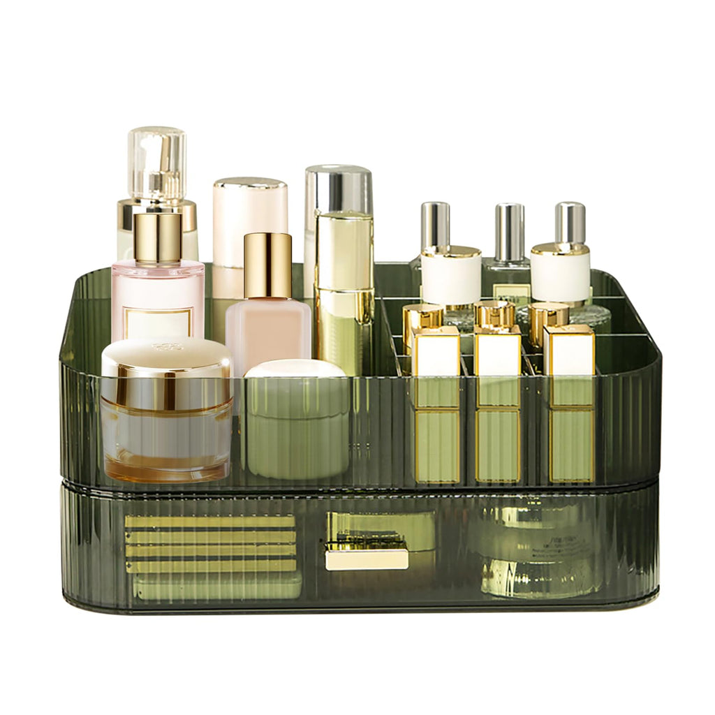 Dezzer Makeup Organizer with Stackable Drawers – Large Capacity Vanity Organizer (Green)