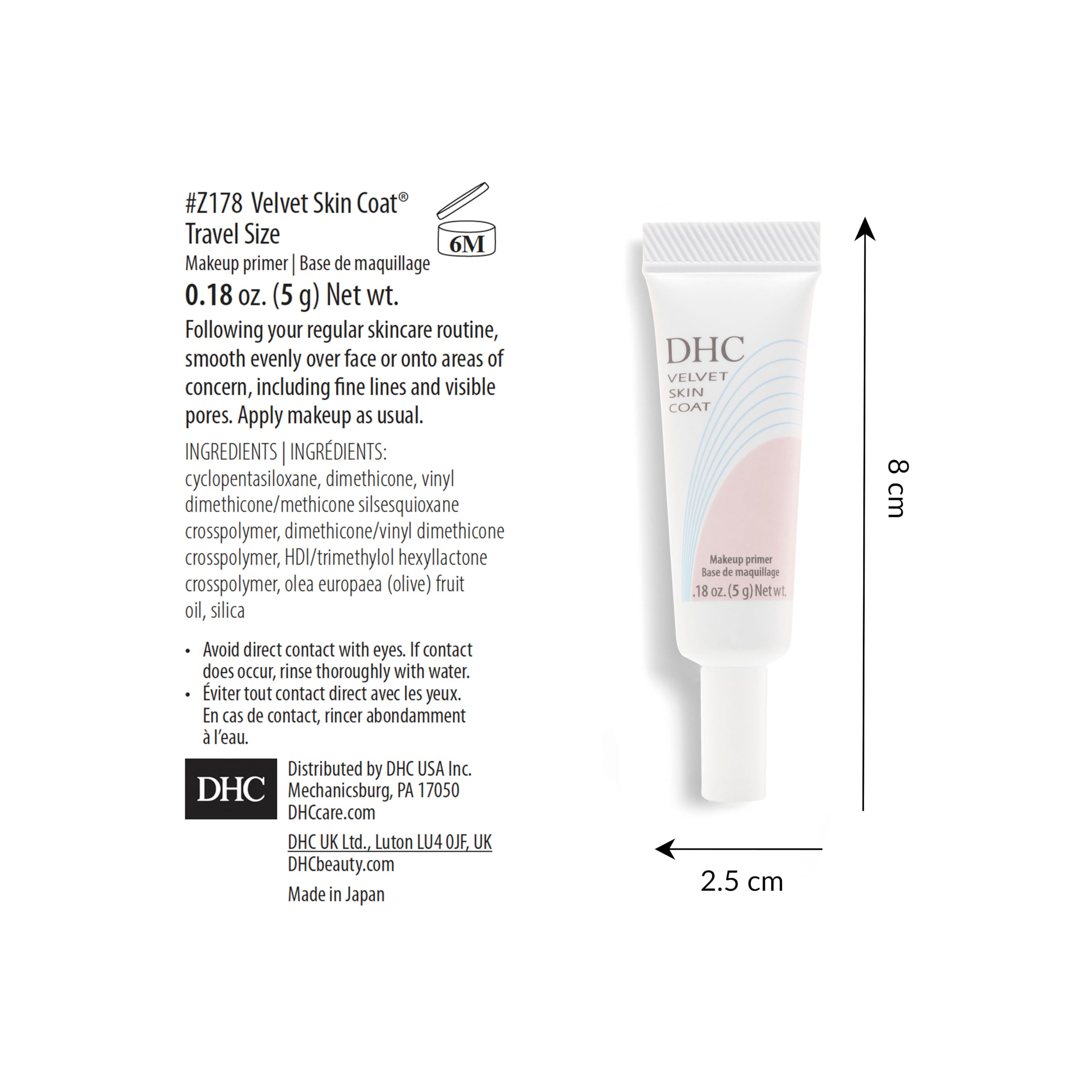 DHC Velvet Skin Coat Primer – Matte Finish, Clear Gel | Full Size + Travel Size