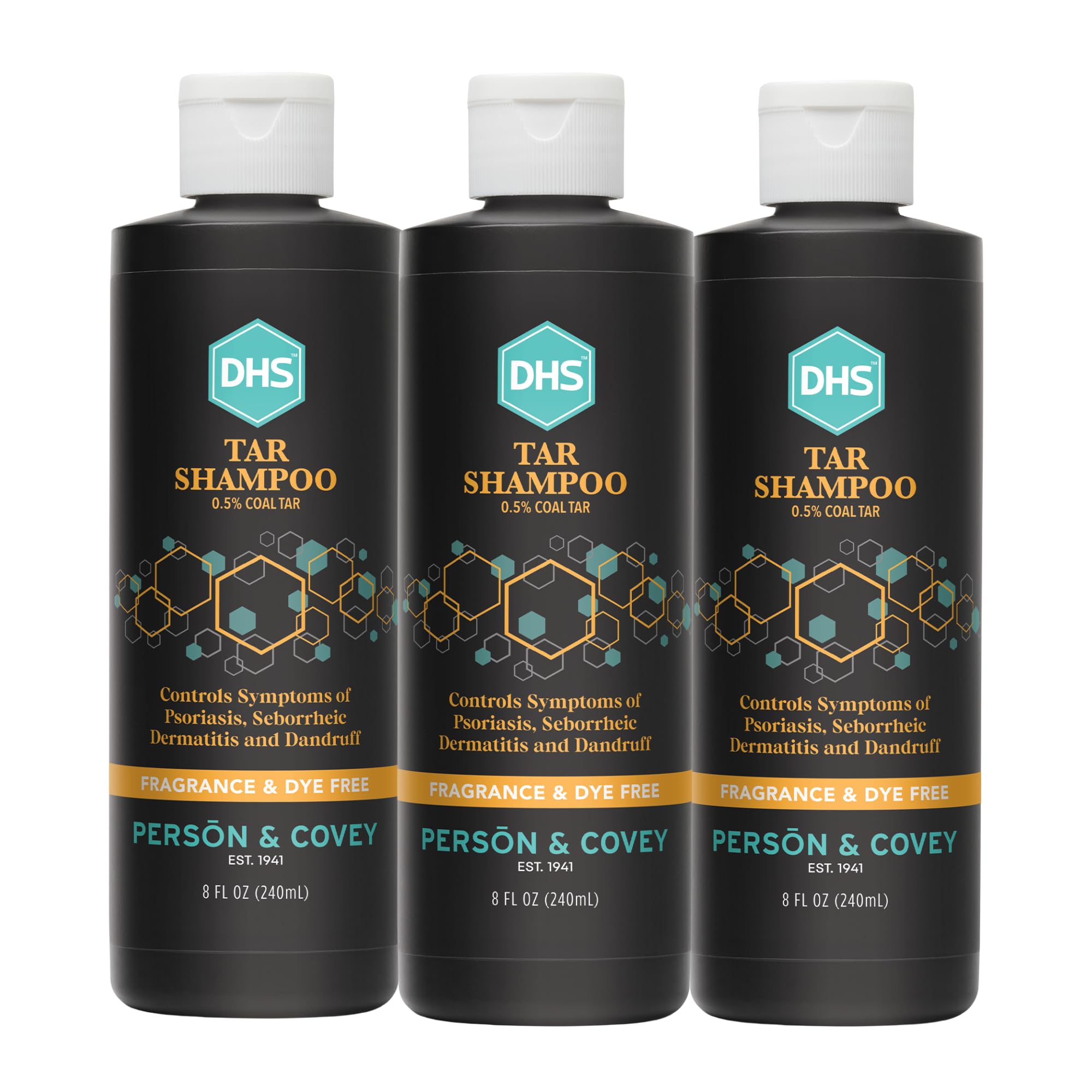 DHS Coal Tar Shampoo – Dandruff & Itchy Scalp Care for Men & Women, Unscented, 8 oz (Pack of 3)