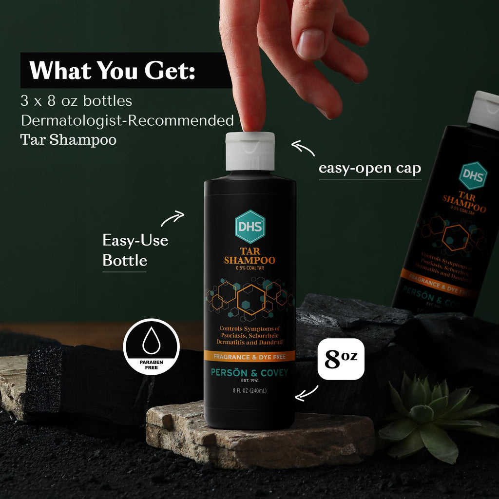 DHS Coal Tar Shampoo – Dandruff & Itchy Scalp Care for Men & Women, Unscented, 8 oz (Pack of 3)
