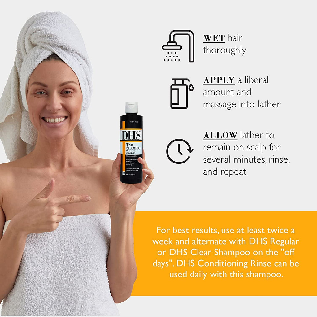 DHS Tar Shampoo – Coal Tar Dandruff, Unscented, PABA-Free (8 oz x 2)