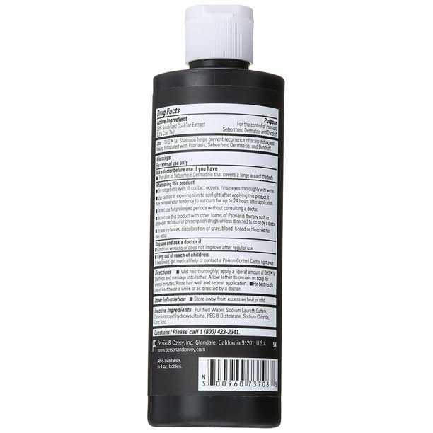 DHS Tar Shampoo – Coal Tar Dandruff, Unscented, PABA-Free (8 oz x 2)