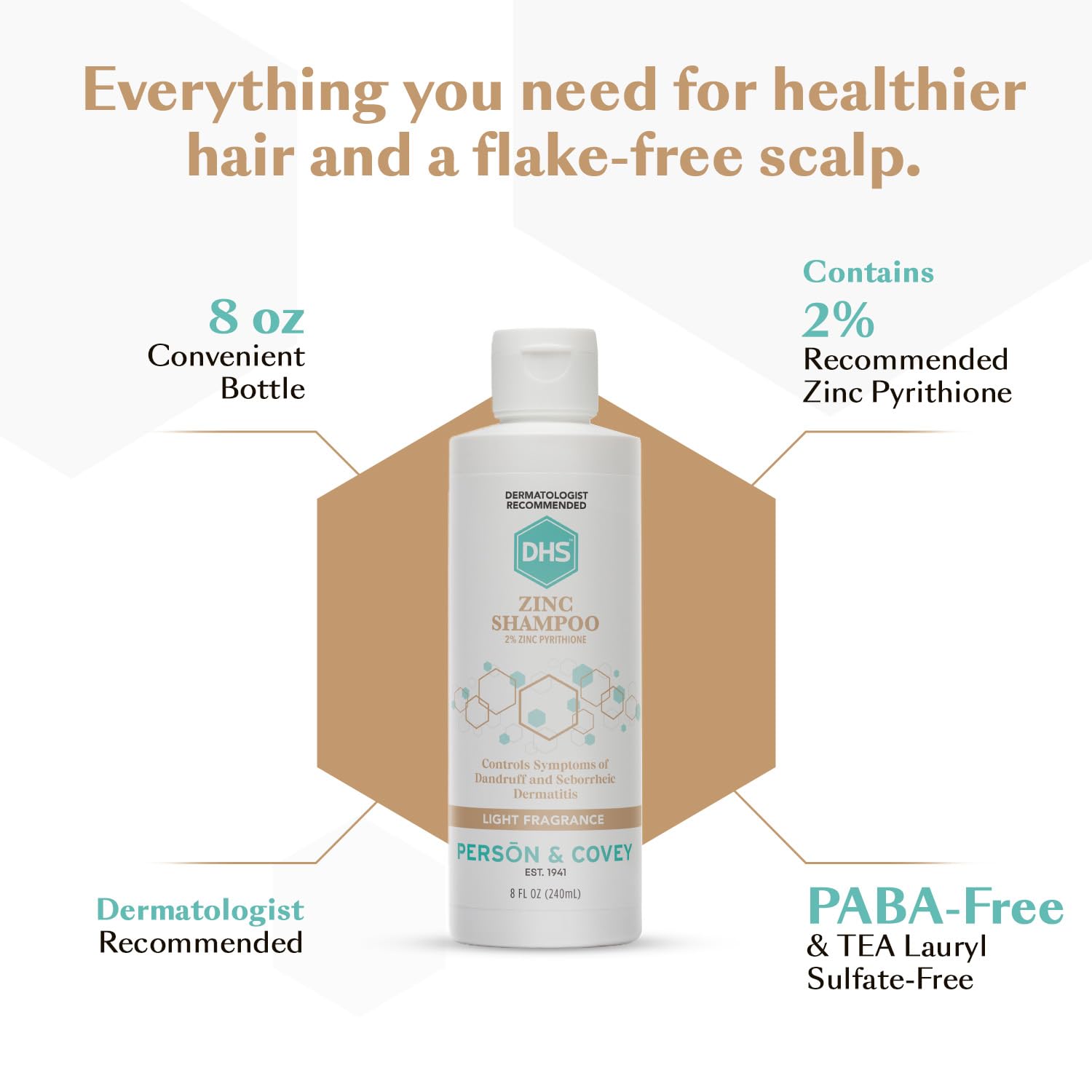 DHS Zinc Shampoo – Dandruff Relief with 2% Zinc Pyrithione | 8 oz