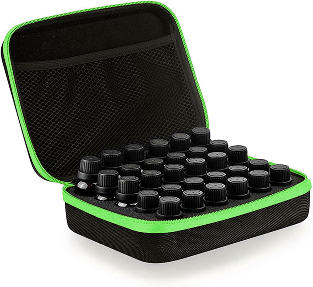 DHXYZZB Essential Oils Carrying Case – Holds 30 Bottles (5ml/10ml/15ml) with Hard EVA Shell, Green