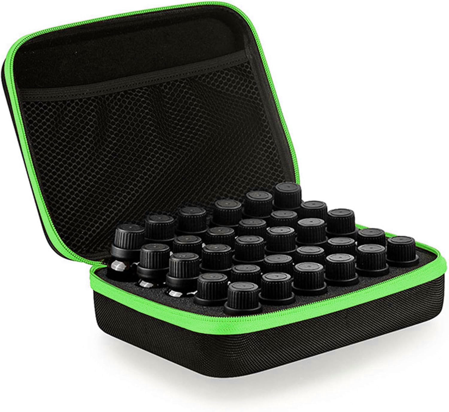 DHXYZZB Essential Oils Carrying Case – Holds 30 Bottles (5ml/10ml/15ml) with Hard EVA Shell, Green
