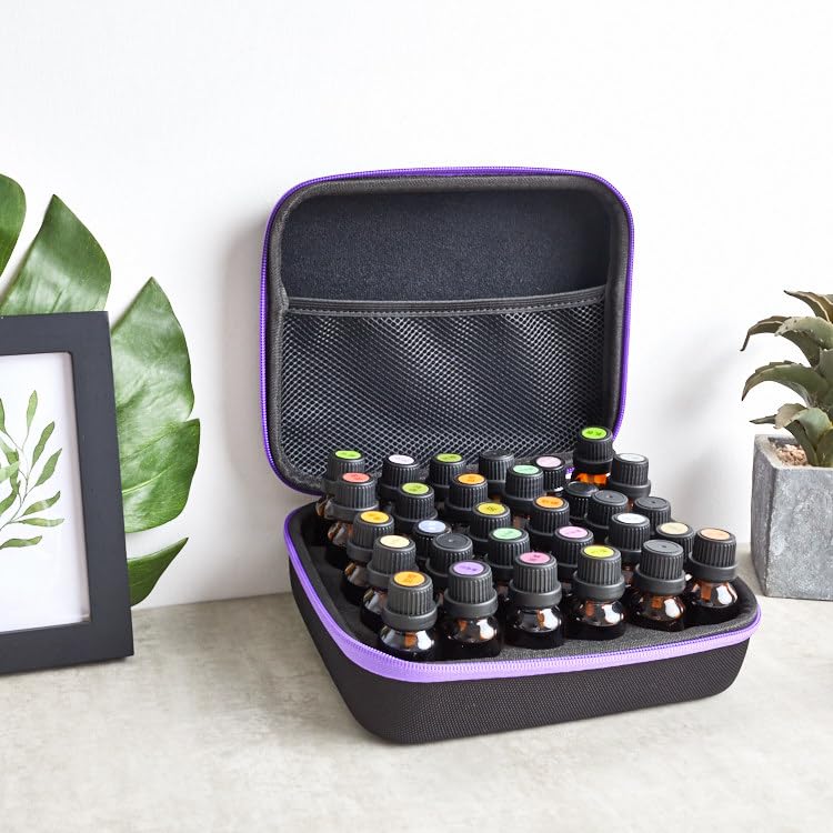 DHXYZZB Essential Oils Carrying Case – Holds 30 Bottles (5ml/10ml/15ml) with Hard EVA Shell, Green