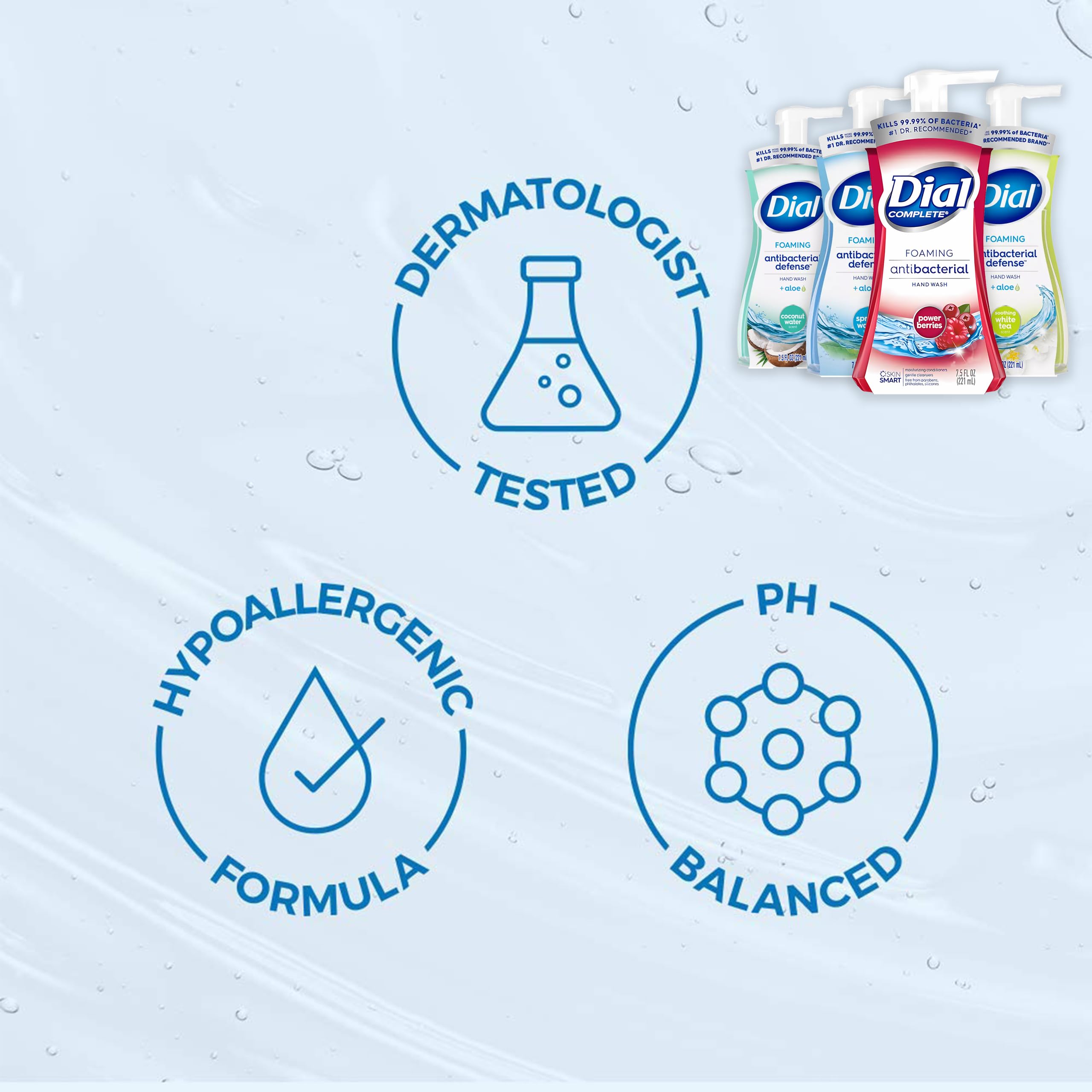 Dial Foaming Hand Wash Variety Pack – 4 x 10 oz Bottles (Coconut Water, White Tea, Power Berries, Spring Water)