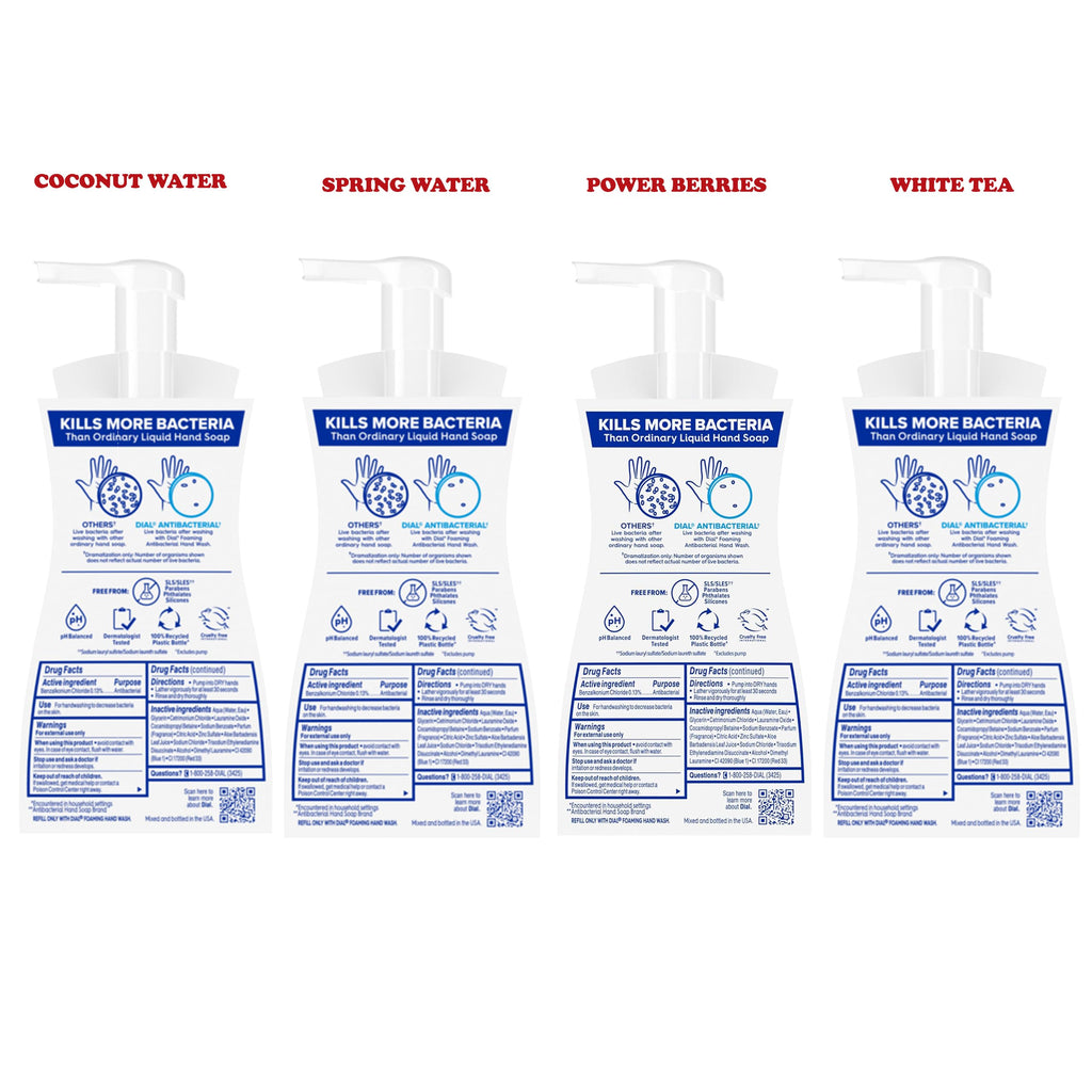 Dial Foaming Hand Wash Variety Pack – 4 x 10 oz Bottles (Coconut Water, White Tea, Power Berries, Spring Water)