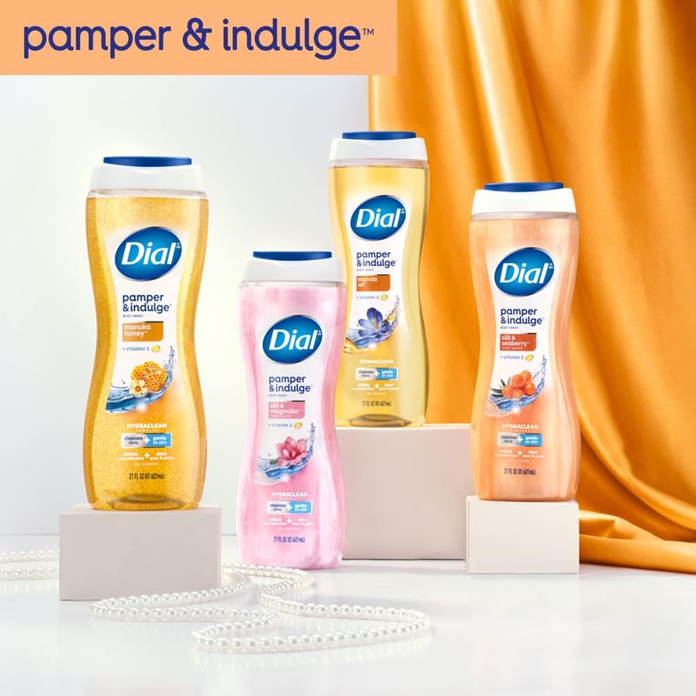 Dial Body Wash Pamper & Indulge Silk & Seaberry 4-Pack, 21 fl oz Each