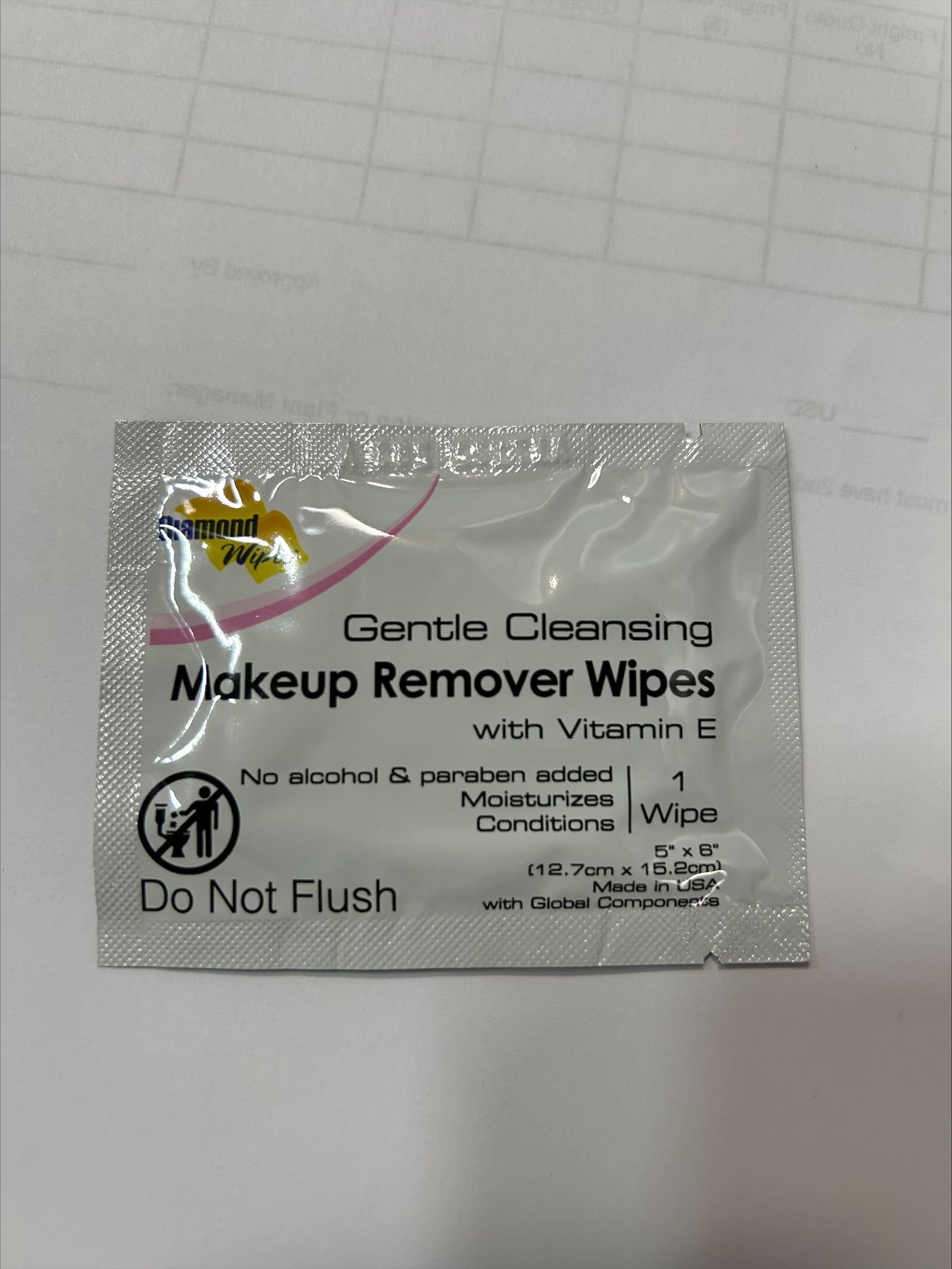 Diamond Wipes Face Cleansing & Waterproof Makeup Remover Wipes – Alcohol-Free with Vitamin E (Case of 50)