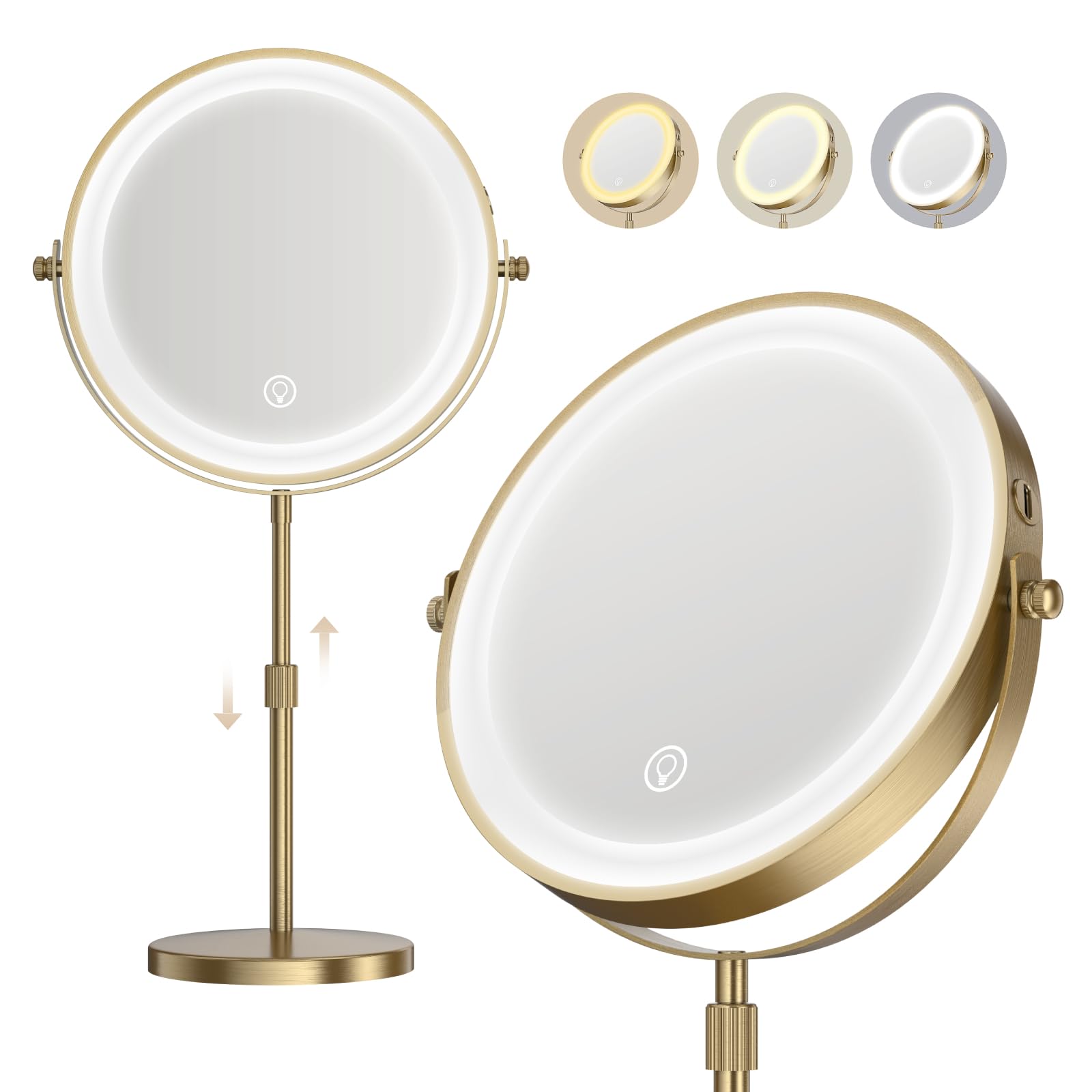 Dienmern Lighted Makeup Mirror – 9-Inch Dual-Sided, 1x/20x, 3-Color LEDs, 5000mAh