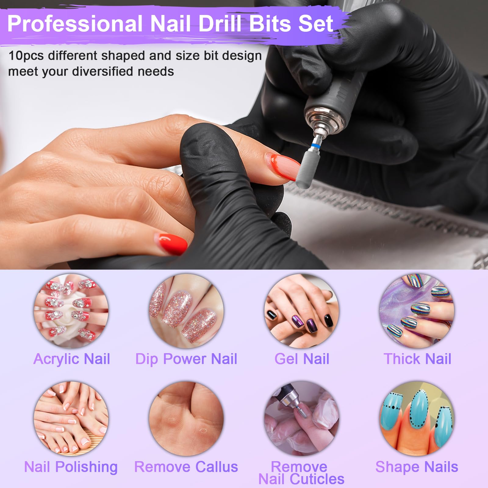 Diesisa 10Pcs Nail Drill Bits Set Tungsten Carbide Cuticle Bits 3-32 Inch Shank