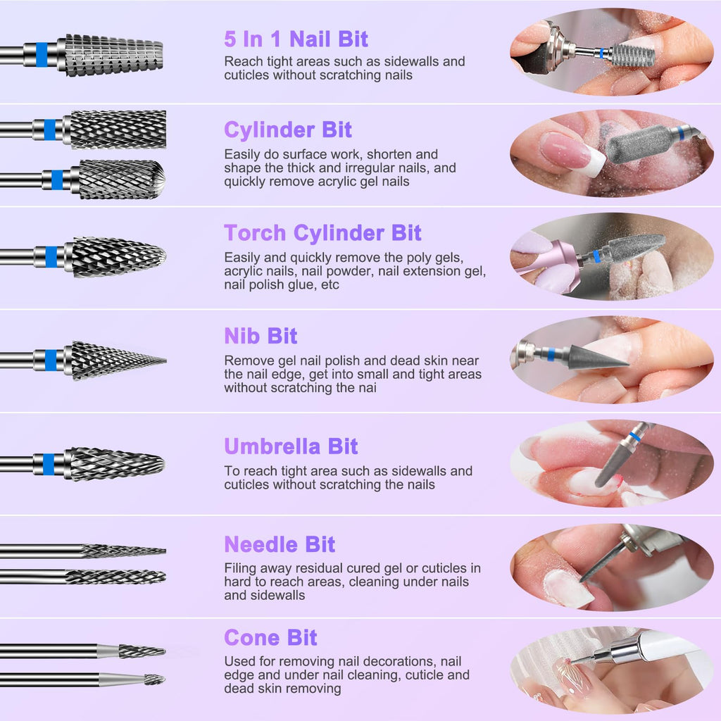 Diesisa 10Pcs Nail Drill Bits Set Tungsten Carbide Cuticle Bits 3-32 Inch Shank