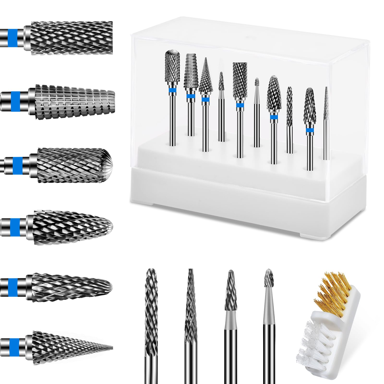 Diesisa 10Pcs Nail Drill Bits Set Tungsten Carbide Cuticle Bits 3-32 Inch Shank