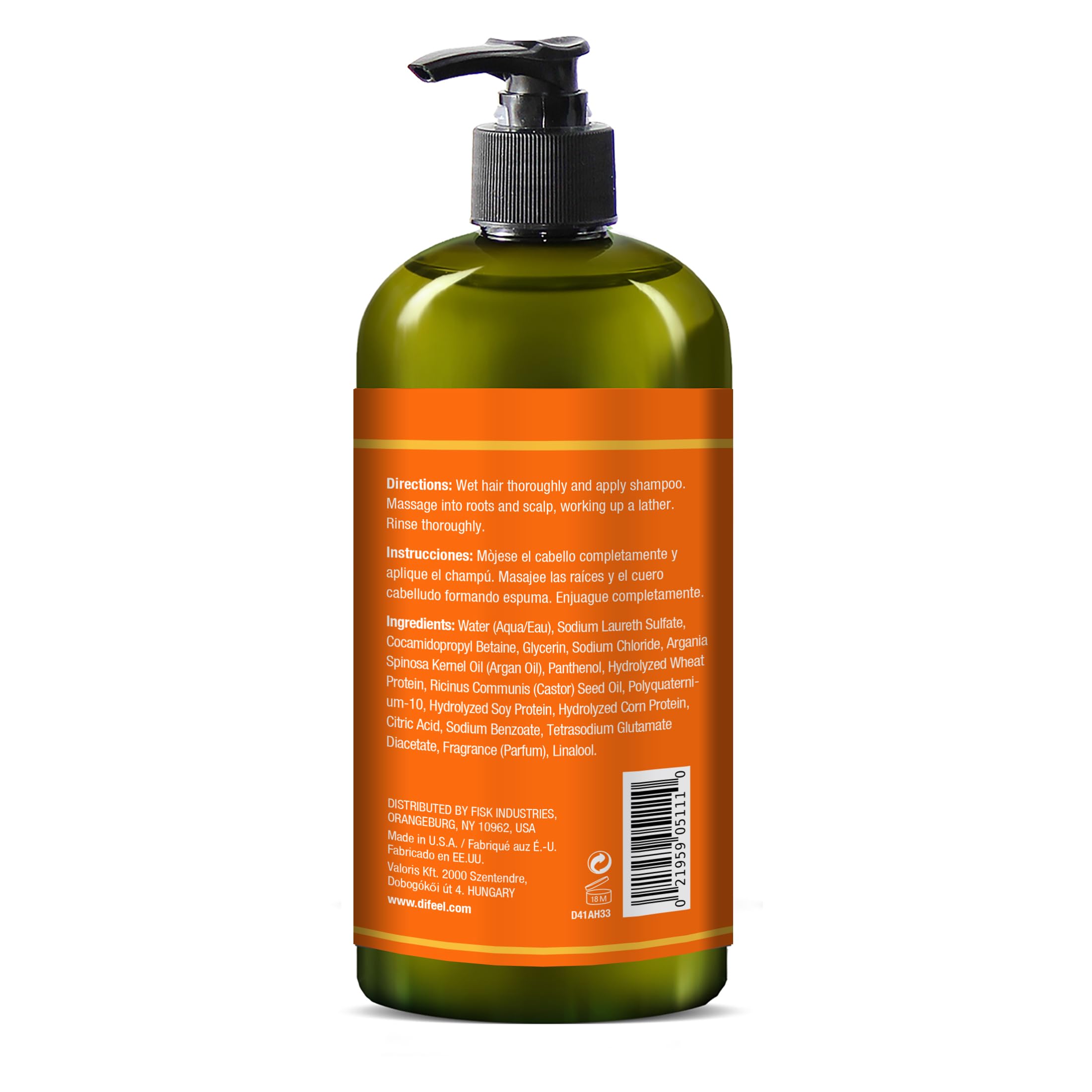 Difeel Argan Hydrating Shampoo 33.8 oz | Sulfate-Free Argan Oil Shampoo
