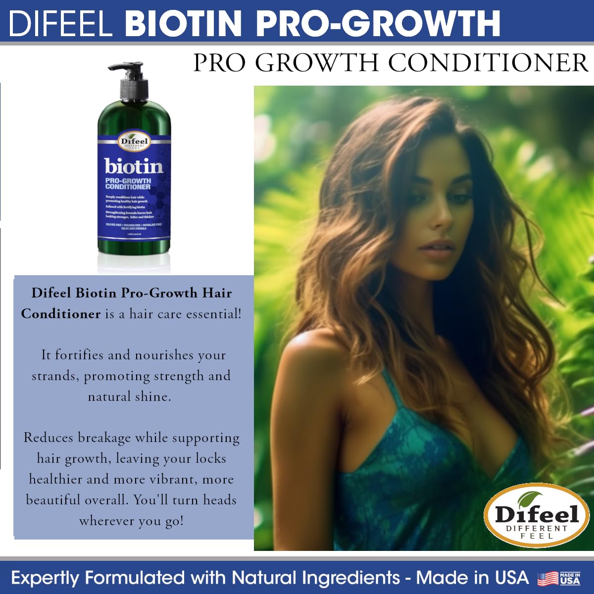 Difeel Biotin Pro-Growth 4-Piece Hair Care Gift Set | Shampoo, Conditioner, Hair Oil, Hair Mask