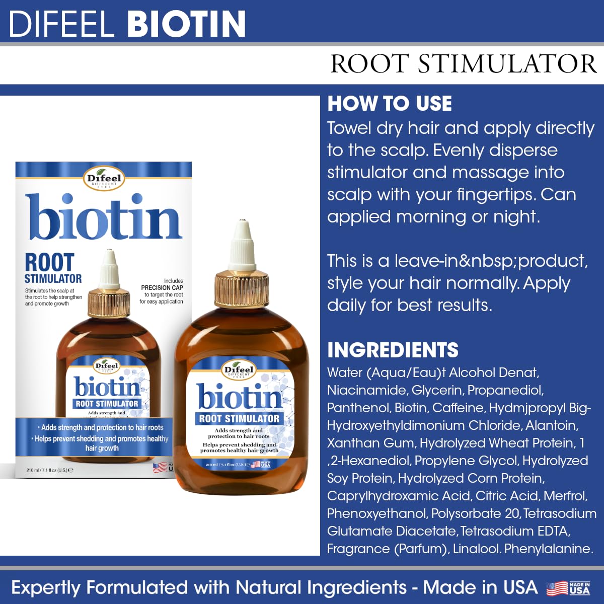 Difeel Biotin Root Stimulator – 7.1 Ounce Leave-In Root Treatment for Strength & Growth | Difeel