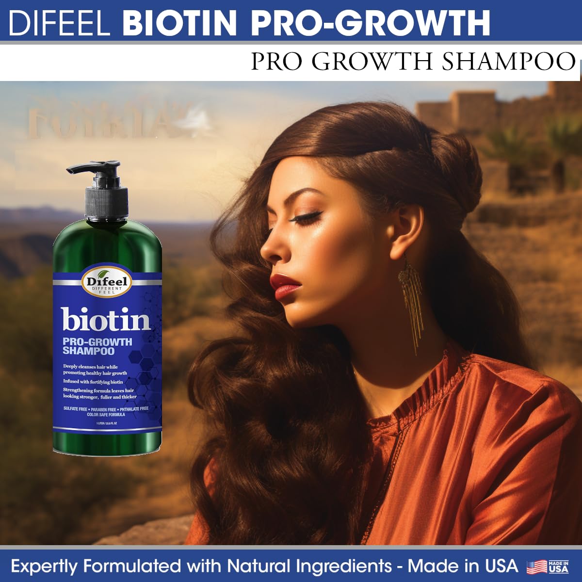 Difeel Biotin Shampoo 12 oz - Paraben Free, Thinning Hair & Growth Support
