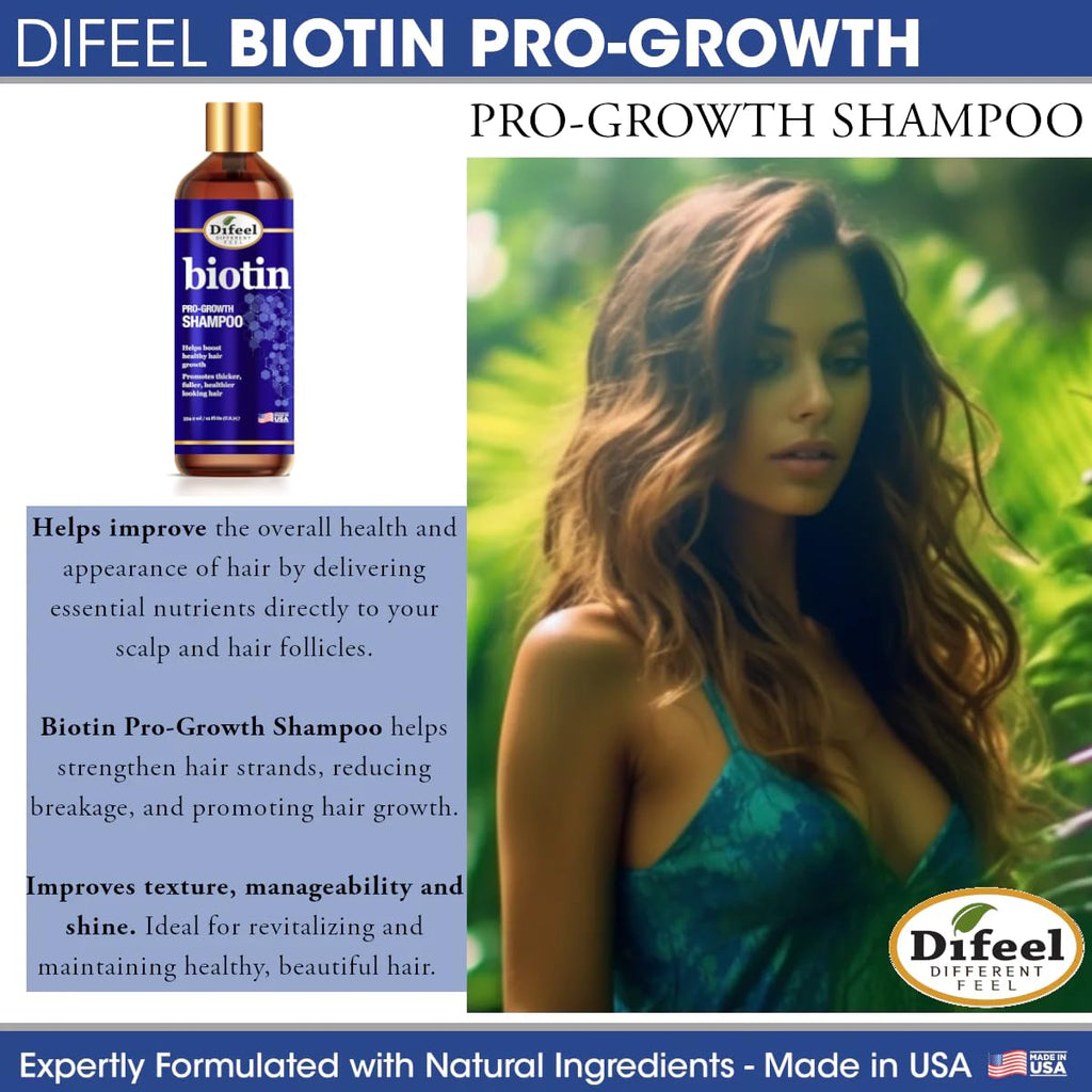 Difeel Biotin Shampoo 12 oz - Paraben Free, Thinning Hair & Growth Support