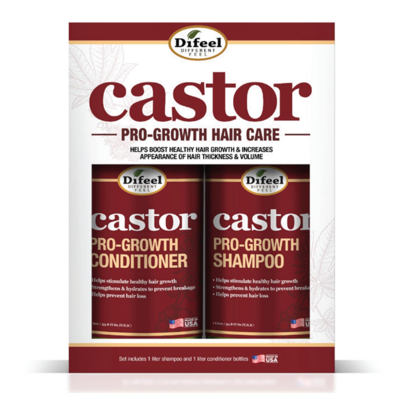 Difeel Castor Pro-Growth Shampoo & Conditioner Gift Box – 33.8 oz Each