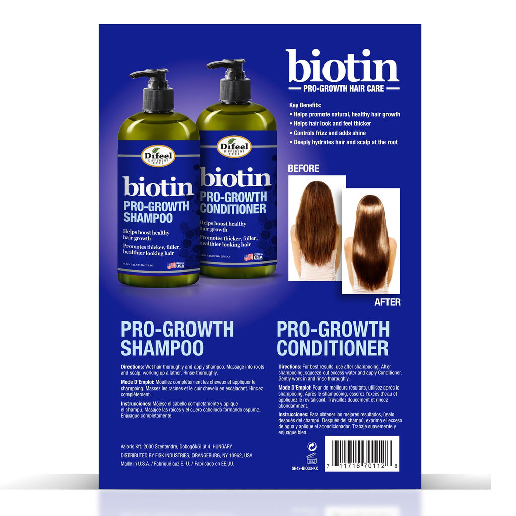 Difeel Pro-Growth Biotin Shampoo & Conditioner Gift Set – Large 33.8oz, Sulfate Free