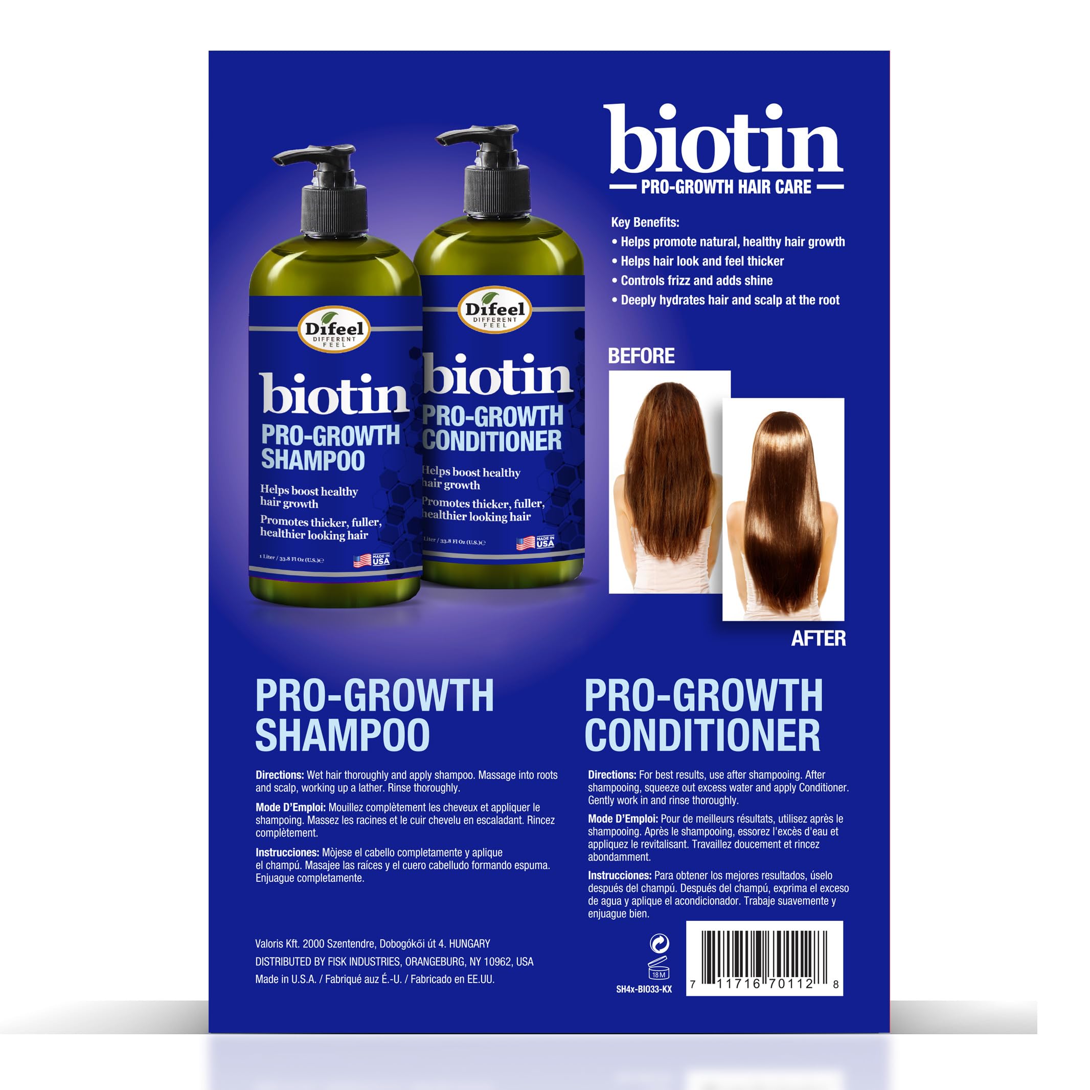 Difeel Pro-Growth Biotin Shampoo & Conditioner Gift Set – Large 33.8oz, Sulfate Free
