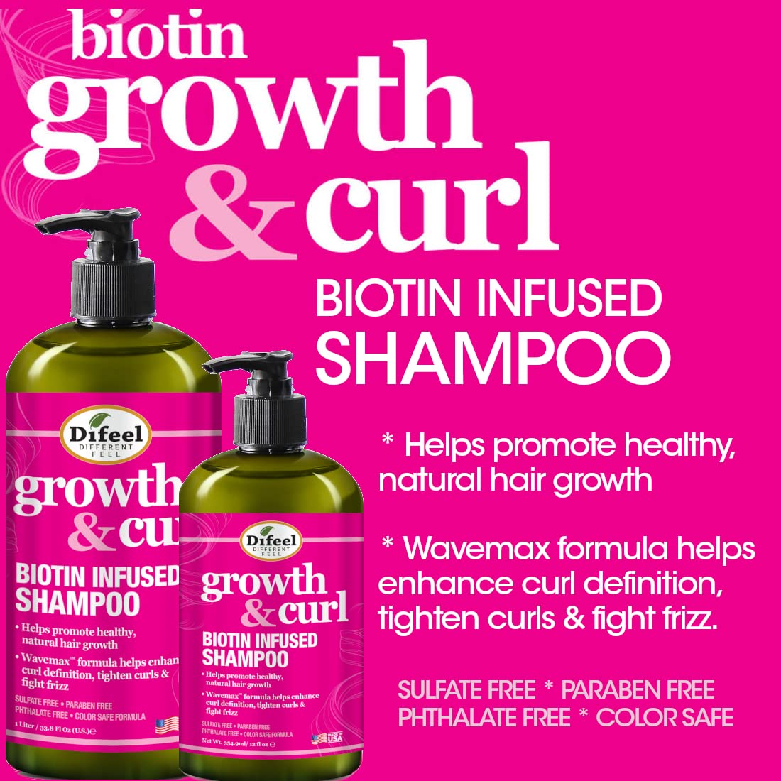 Difeel Growth & Curl Biotin Shampoo 33.8 oz – Curly Hair Growth & Defined Curls